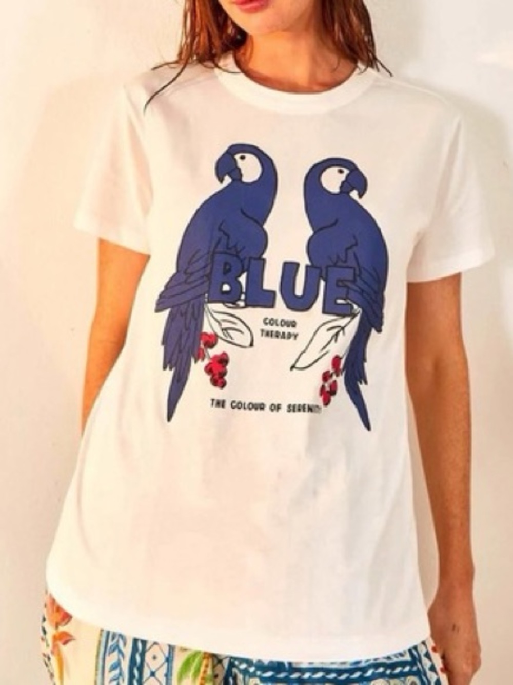 FARM Rio Women’s Color Therapy Blue Serenity Cotton Graphic White T-Shirt